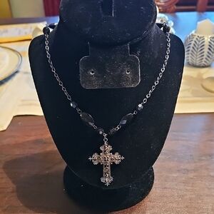 Elegant Black Cross Pendant Necklace 40 Inches Adjustable